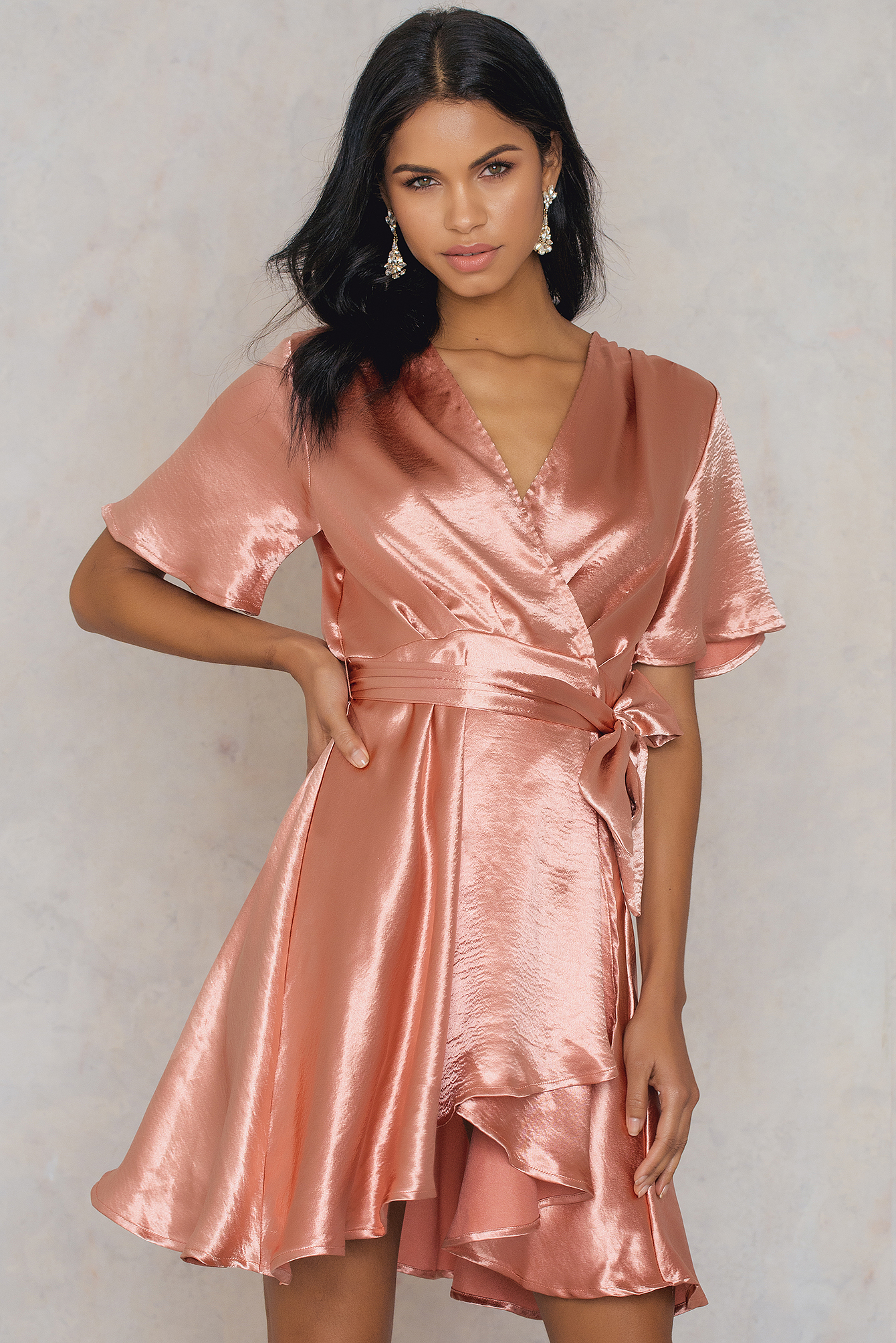 Metallic Wrap Over Dress Pink | na-kd.com
